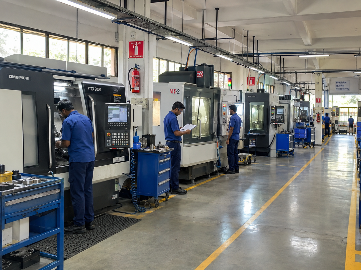 In-house machining floor, wide shot